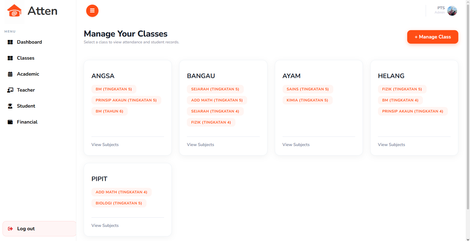 Class & Subject Management View